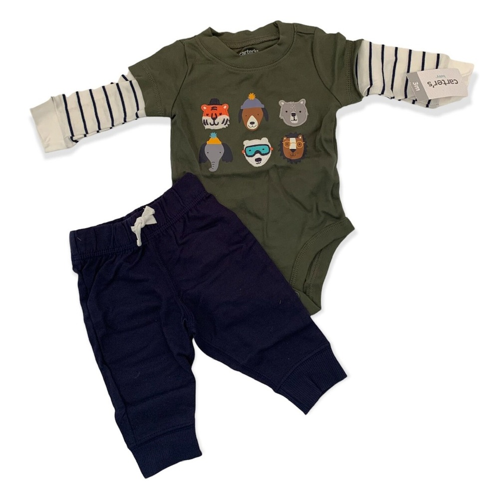 3 Months New Carters 2 Piece Pants and Shirt Animal Outdoor Theme Joggers